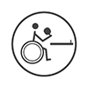 Para table tennis - Stick person in a wheelchair facing a table about to serve (grey and white)