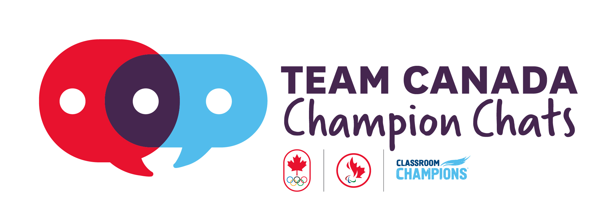 Team Canada Champion Chats logo with two conversation bubbles with the COC, CPC, and Classroom Champions logos