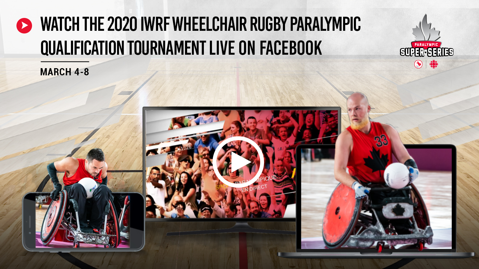 Graphic promoting the live stream of the 2020 IWRF Paralympic Qualification Tournament