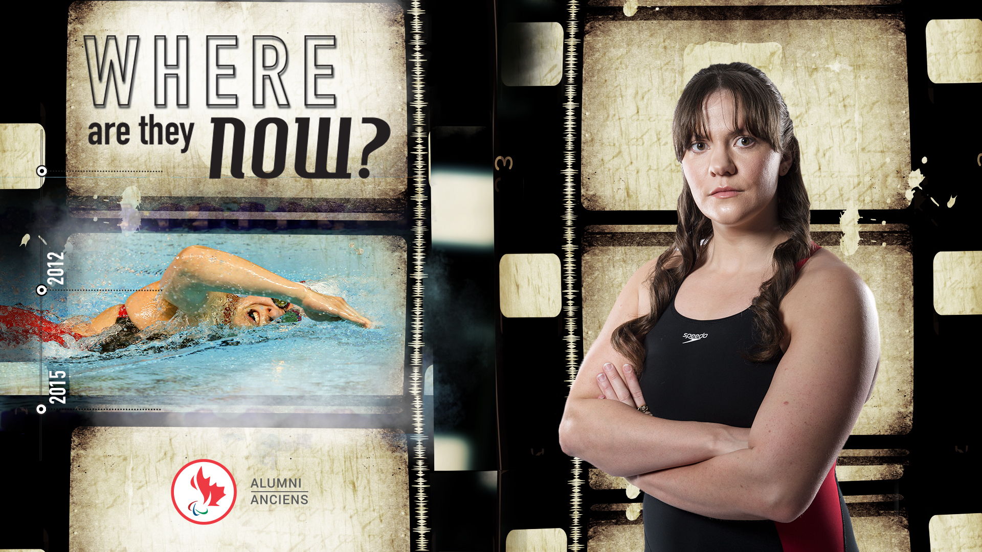 Where are they now graphic with an image of Sarah Mailhot swimming in the pool and with her standing with her arms crossed