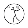 Para badminton - Stick person throwing the birdie in the air about to serve (grey and white)