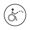 Boccia - Stick person throwing a ball underhand from their wheelchair (grey and white)