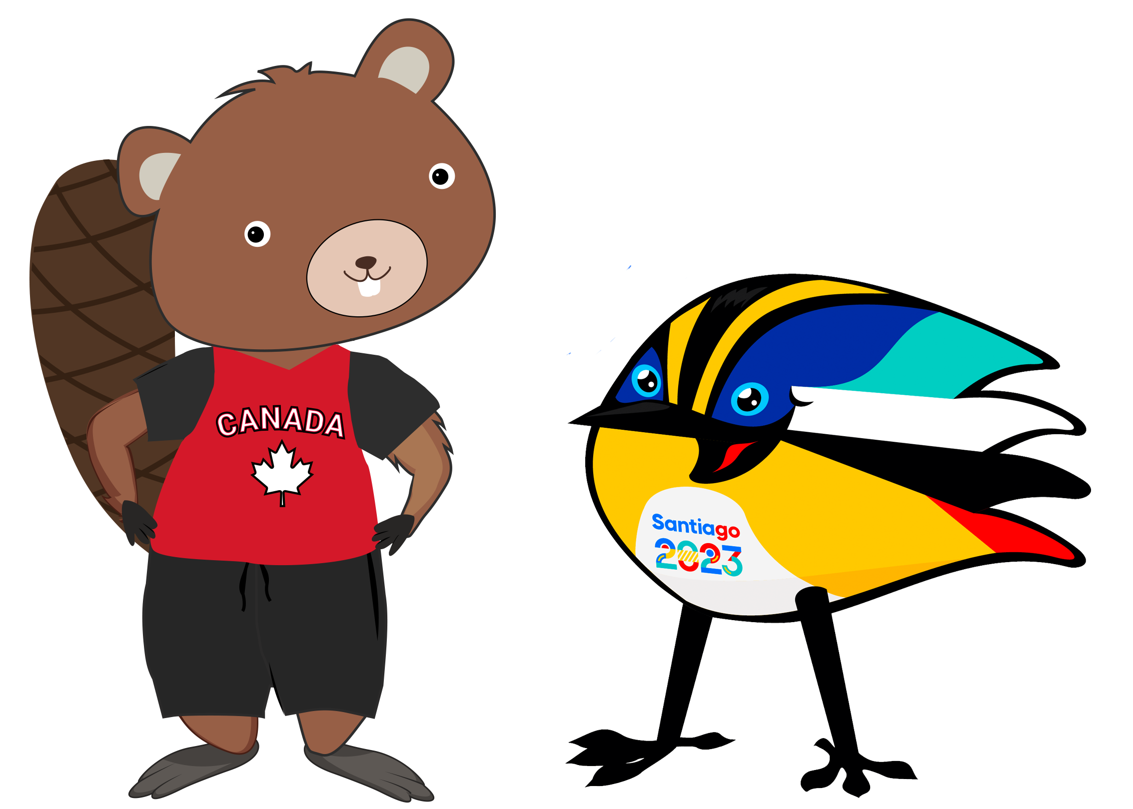 Coda and Fiu beaver and bird mascots