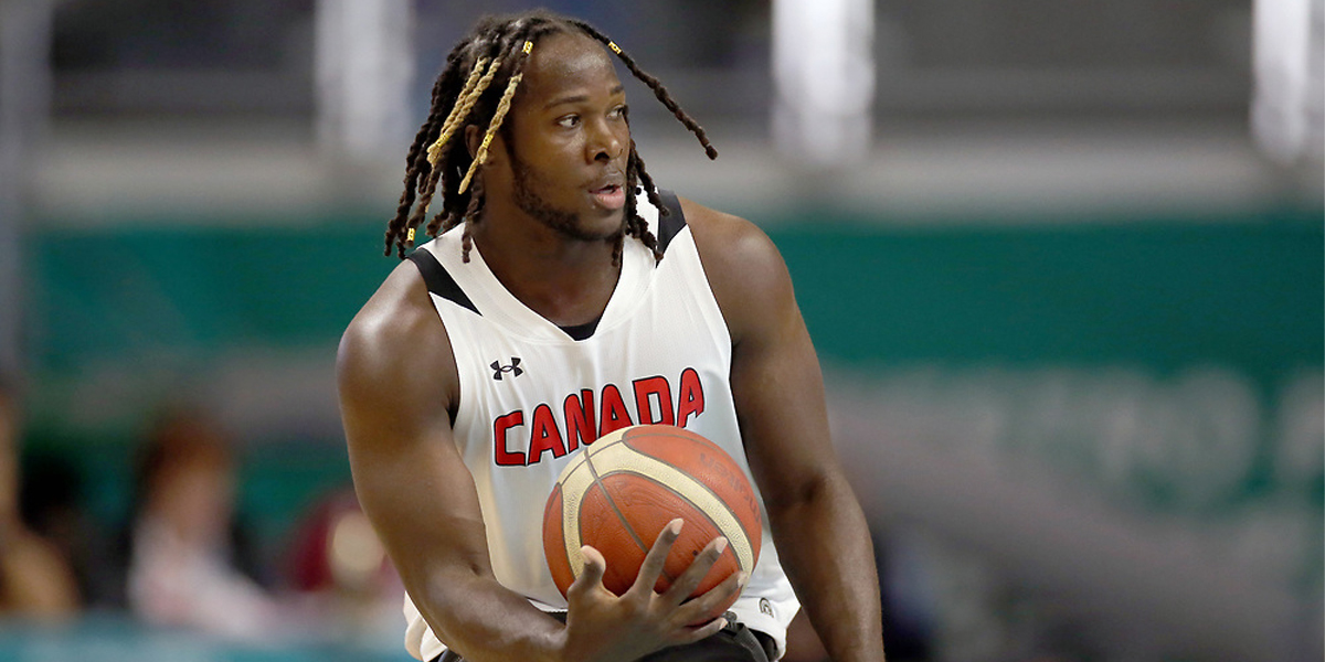 Blaise Mutware in action during a Wheelchair Basketball game while representing Canada.