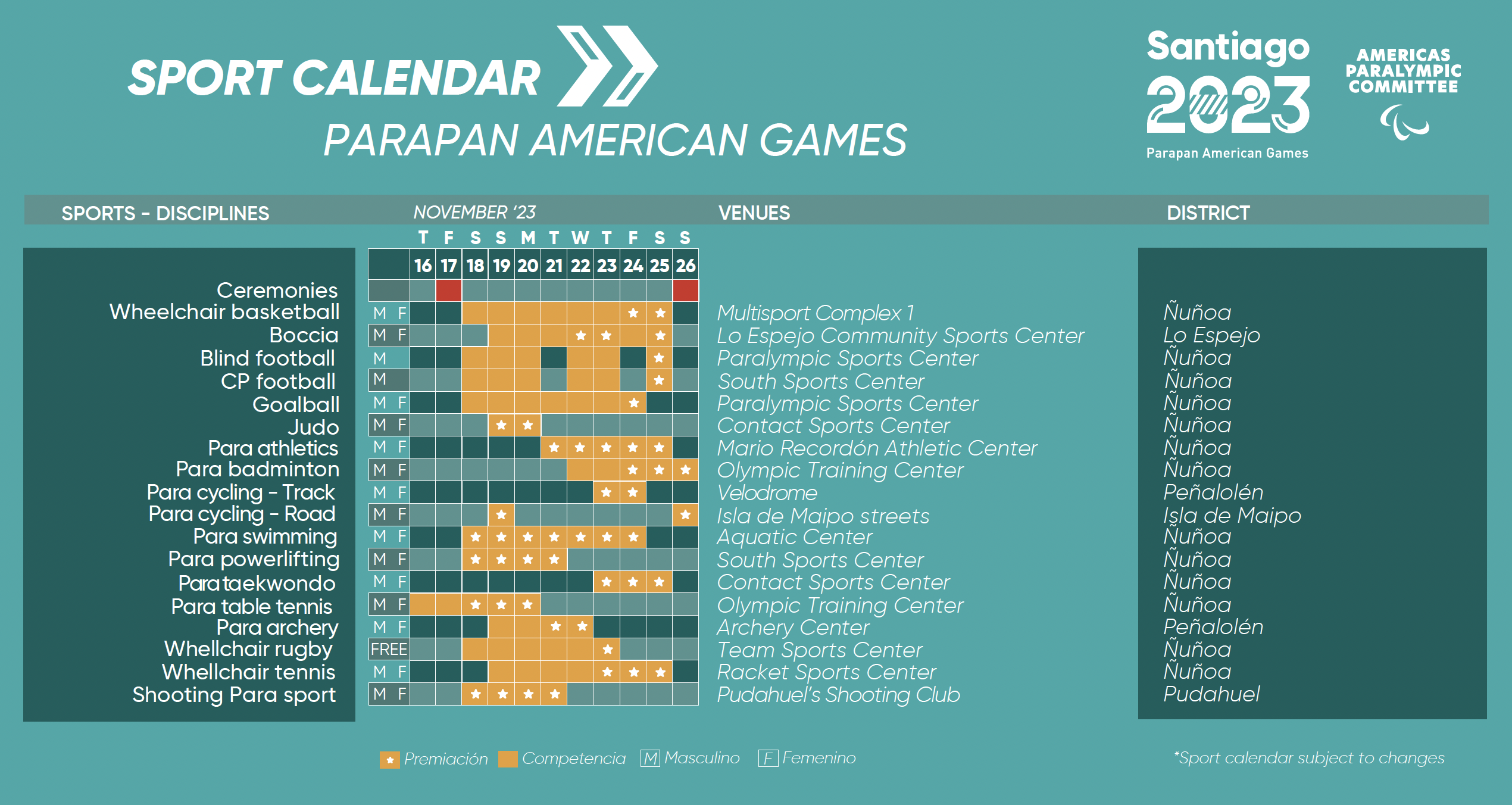 Sport Calendar of events