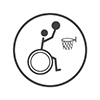 Wheelchair Basketball - Stick person in a wheelchair shooting a basketball to the net (grey and white)