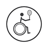 Wheelchair Tennis - Stick person in a wheelchair holding their racket in the air (grey and white)