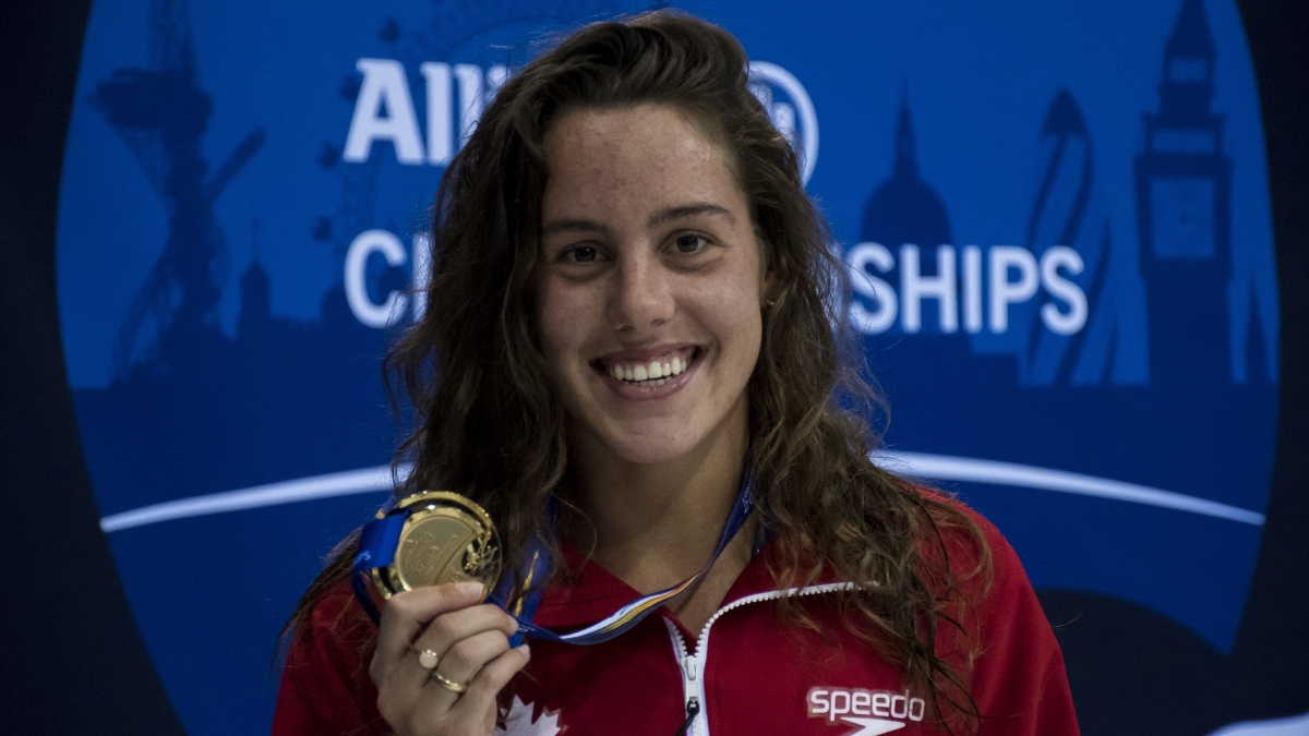Aurelie Rivard with a gold medal from the 2019 World Para Swimming Championships