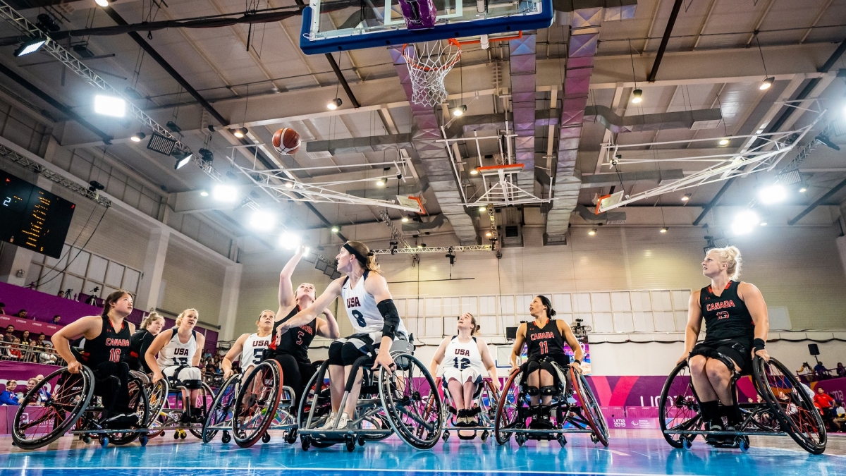 The Canadian women's wheelchair basketball team competes at the Lima 2019 Parapan Am Games. 
