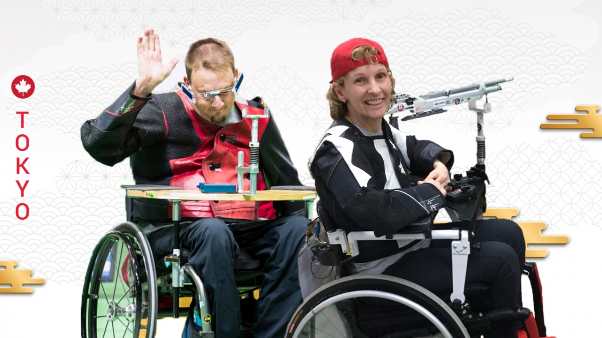 The Tokyo 2020 Shooting Para Sport team: Doug Blessin and Lyne Tremblay in action
