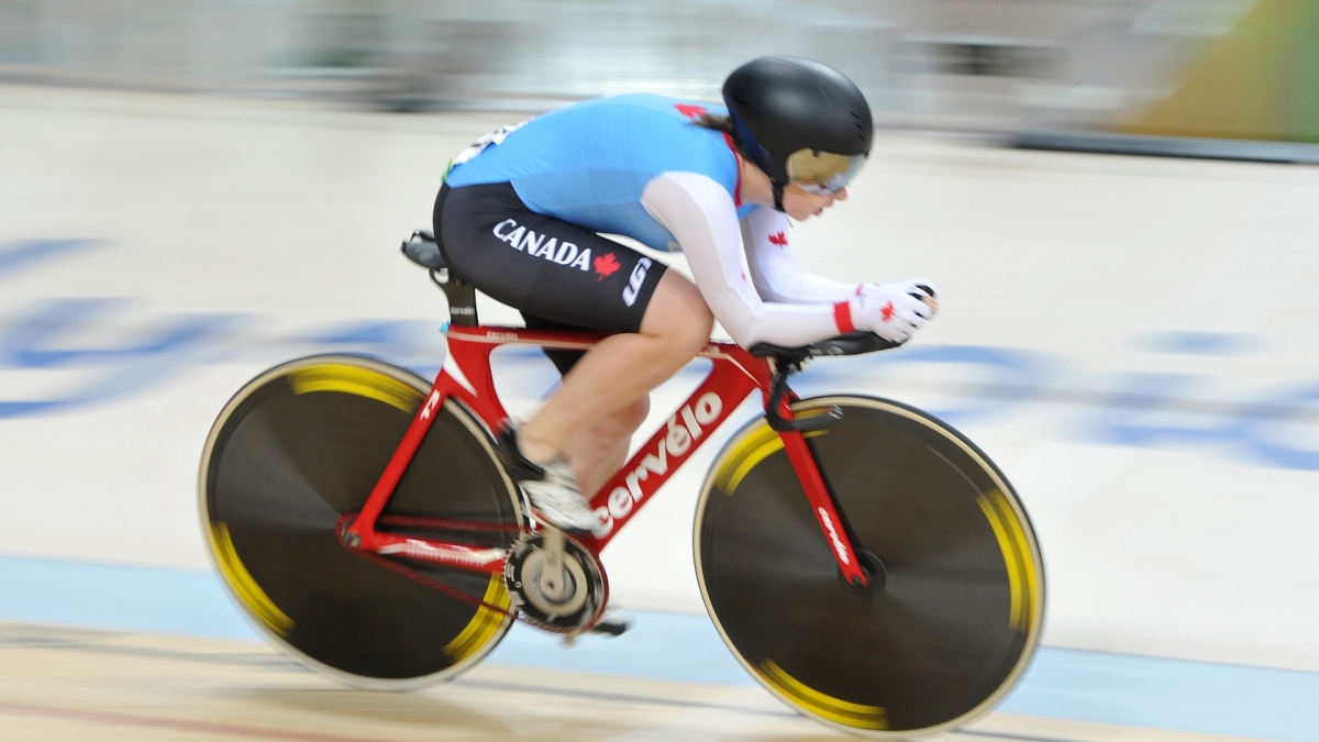 Para cyclist Marie-Claude Molnar races at the Rio 2016 Paralympic Games. 