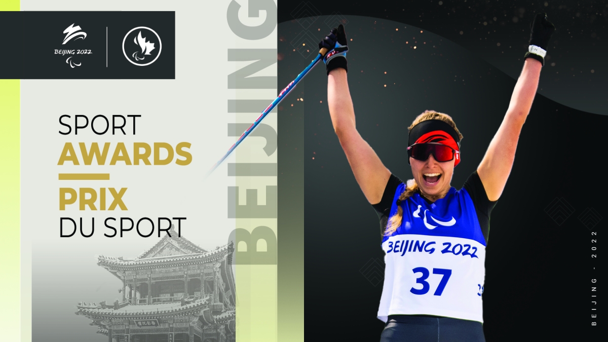 Natalie Wilkie celebrates winning gold at the Beijing 2022 Paralympic Winter Games with the Sport Awards design