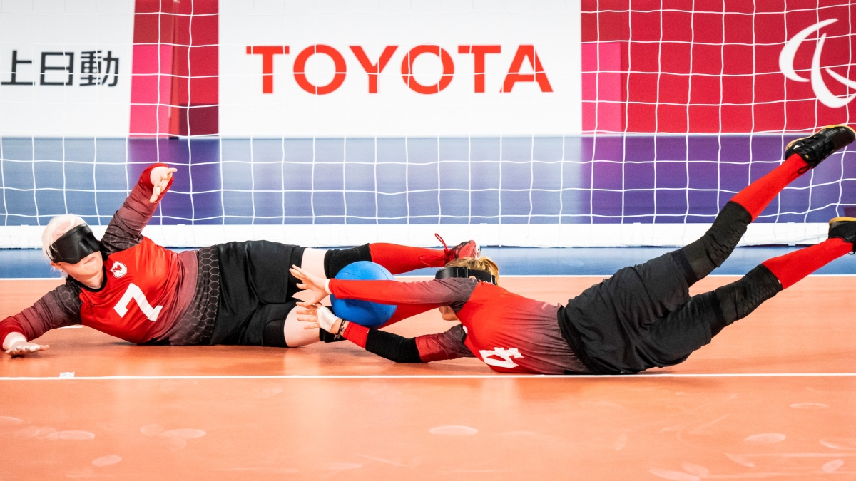 Canadian women's goalball team in action at Tokyo 2020
