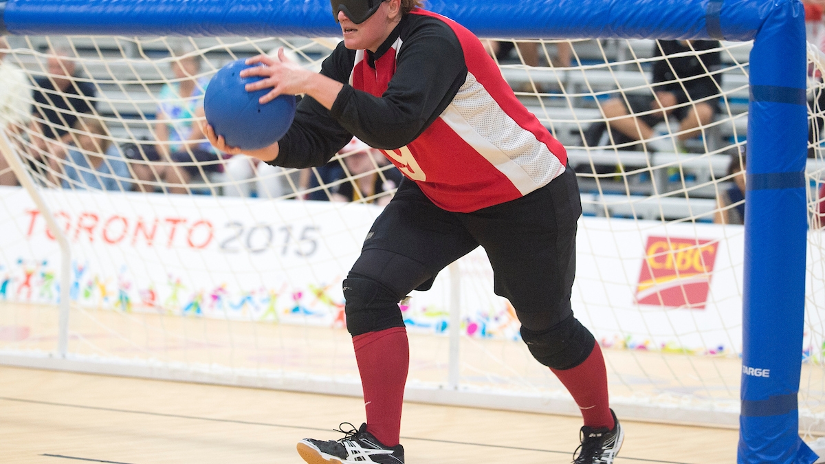 Nancy Morin competes in goalball at the Toronto 2015 Parapan Am Games
