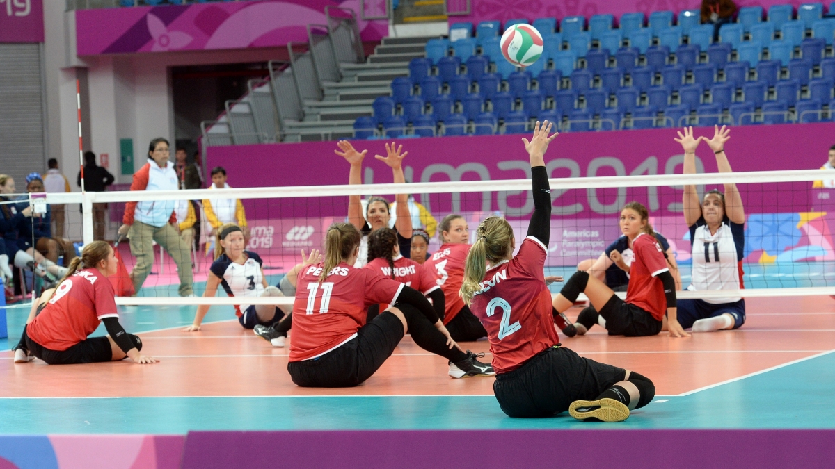 The Canadian women's sitting volleyball team in action at Lima 2019 Parapan Am Games