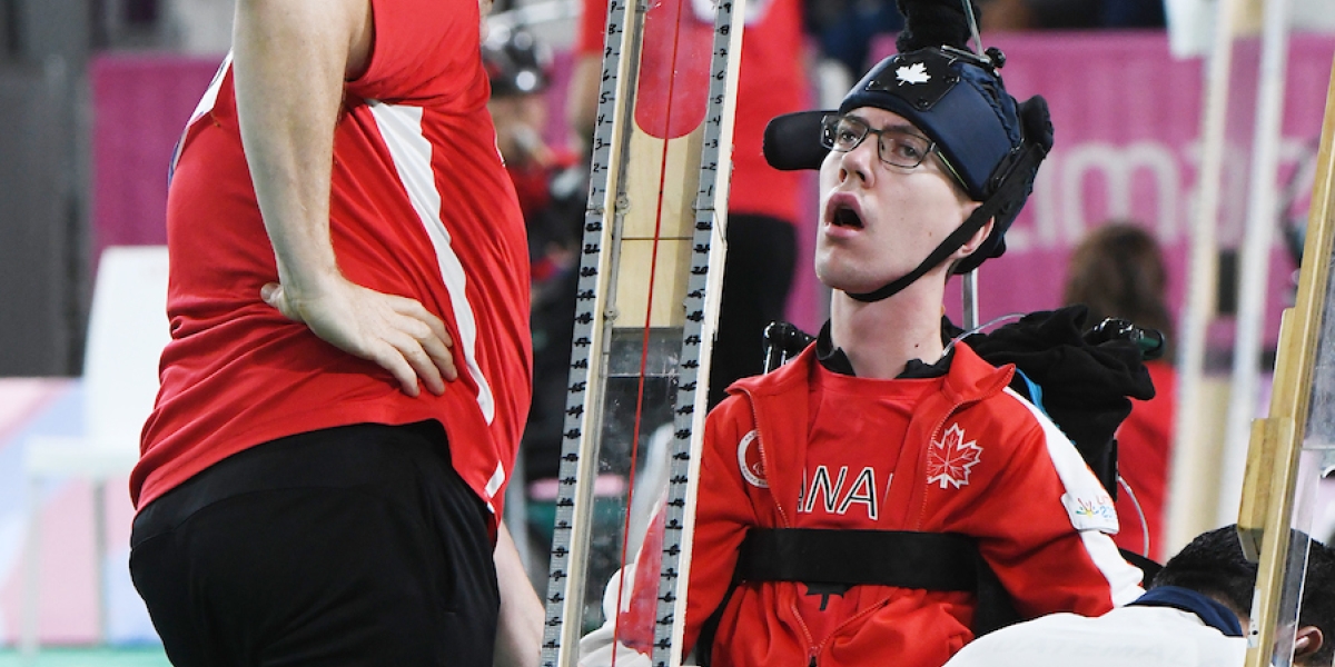 Philippe Lord competes in Boccia at Lima 2019