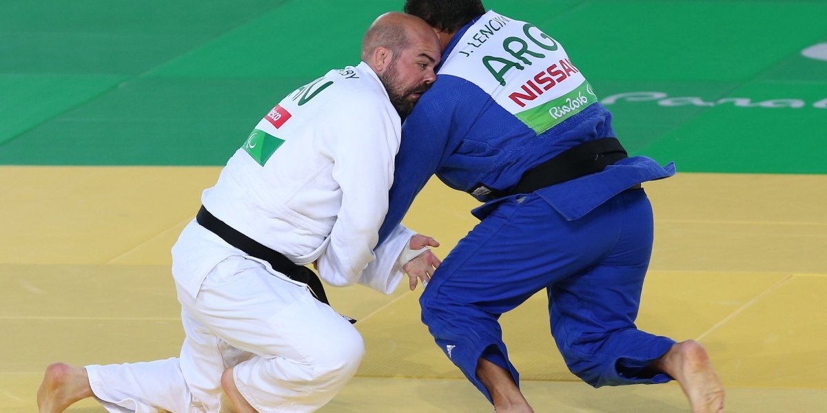 Tony competing in Judo