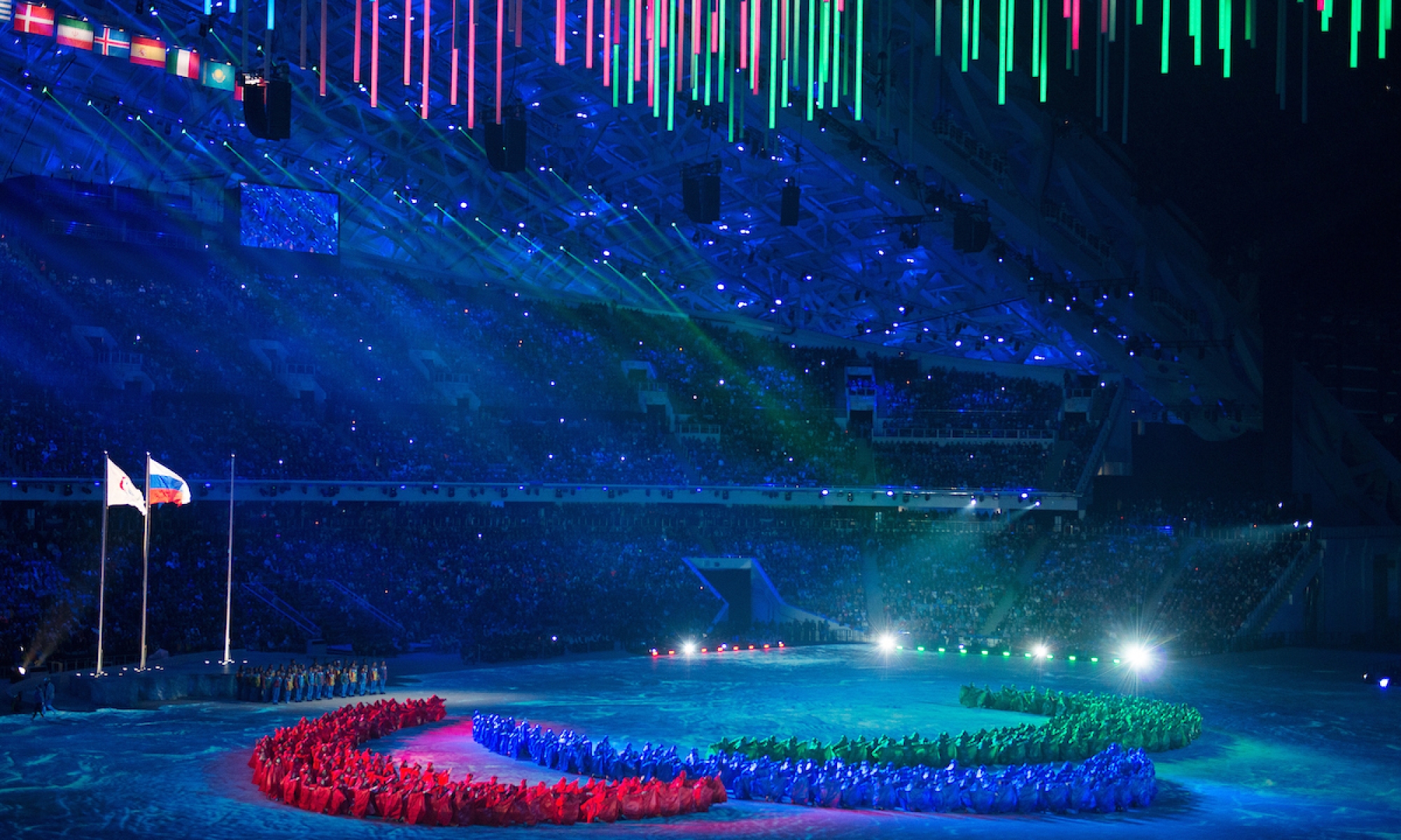 IPC logo made out of people at the Sochi closing cereomies