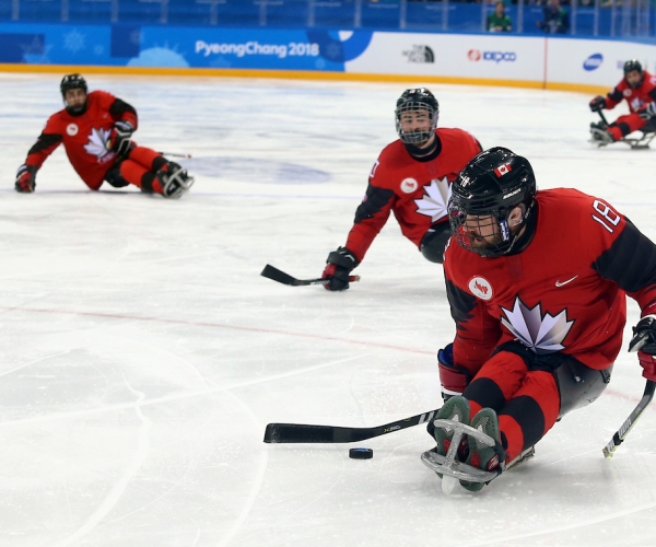 Canada in Para ice hockey action at the PyeongChang 2018 Paralympic Winter Games
