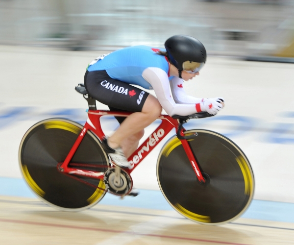 Para cyclist Marie-Claude Molnar races at the Rio 2016 Paralympic Games. 