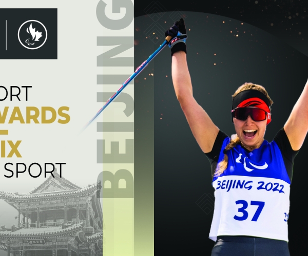 Natalie Wilkie celebrates winning gold at the Beijing 2022 Paralympic Winter Games with the Sport Awards design