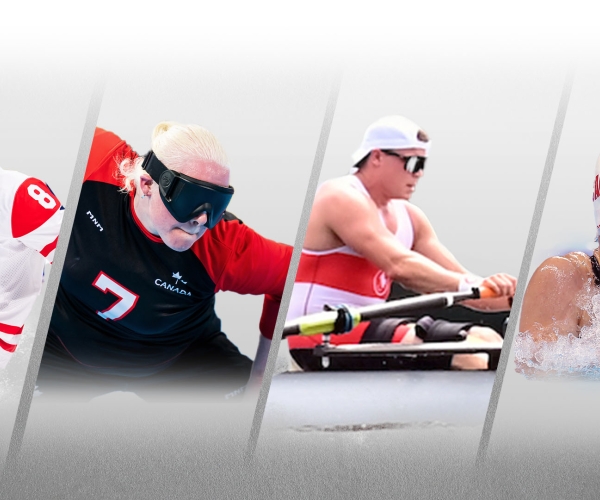 A photo with separate action images of new Athletes Council members Tyler McGregor, Amy Burk, Jeremy Hall and Abi Tripp