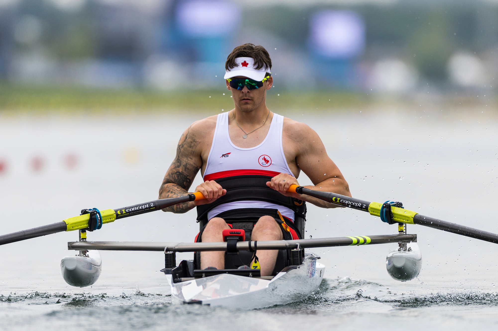 Jacob Wasserman competes in the Men's PR1 Skiff Heat 1