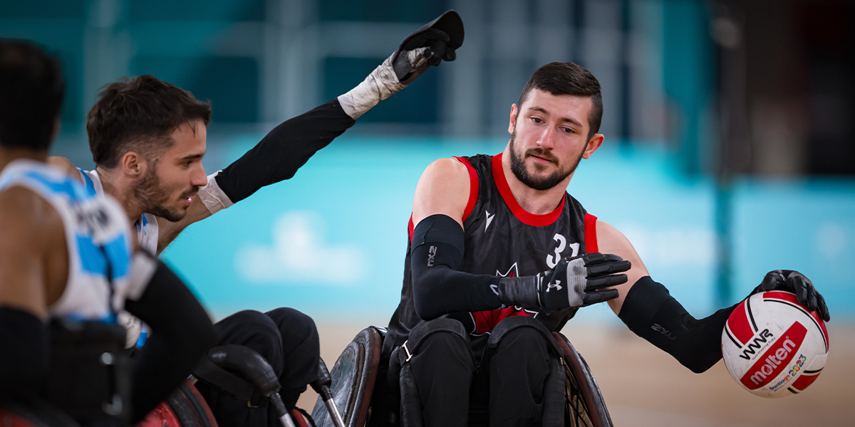 Canadian Wheelchair rugby player Matt Debly during a match at the Santiago 2023 Parapan American Games.