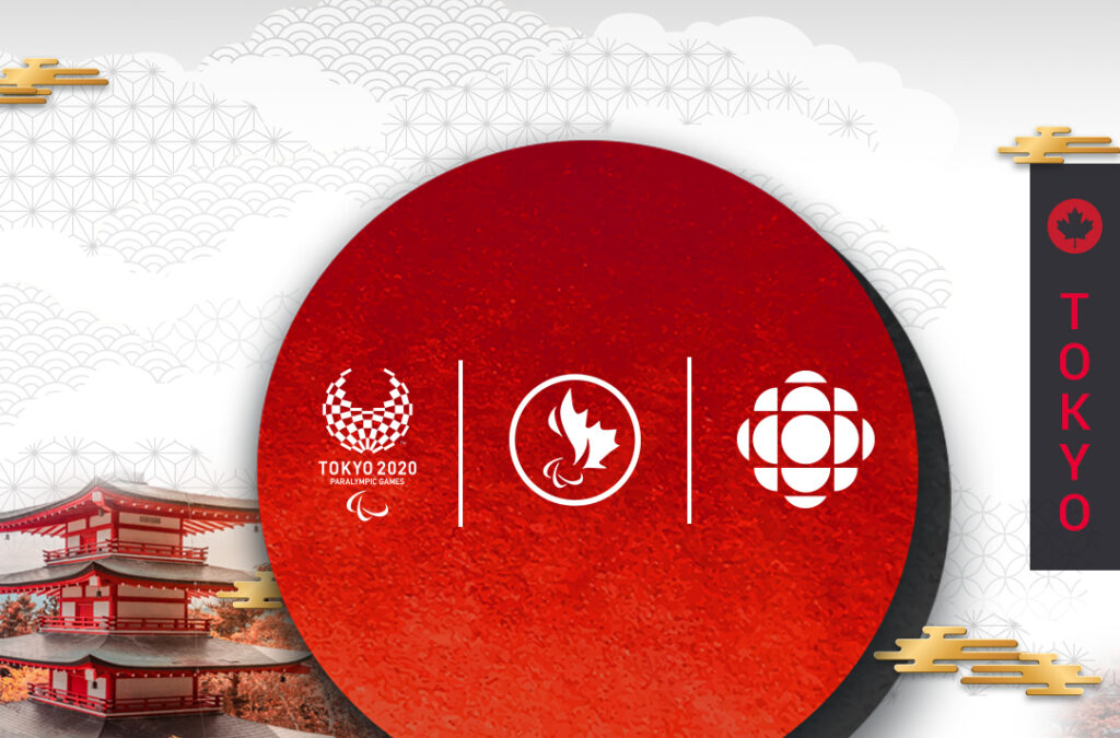 Tokyo 2020 graphic with the Tokyo 2020 logo, Canadian Paralympic Committee logo, and CBC/Radio-Canada logo