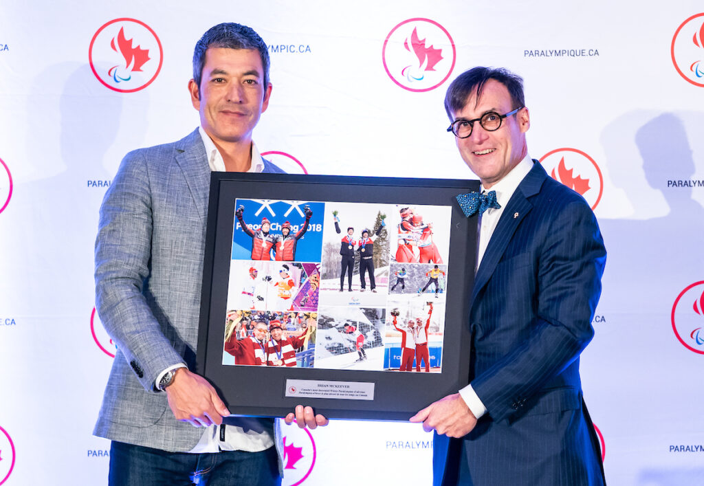 Highlights from the awards luncheon at the CPC Paralympic Summit 2018 at the Palliser Hotel in Calgary, Alberta on November 15, 2018.  Robin McKeever accepts an award on behalf of his brother Brian.