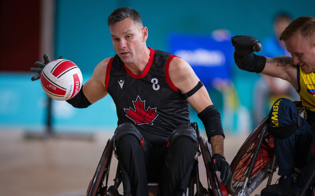 Mike Whitehead in wheelchair rugby action at Santiago 2023 Parapan Am Games
