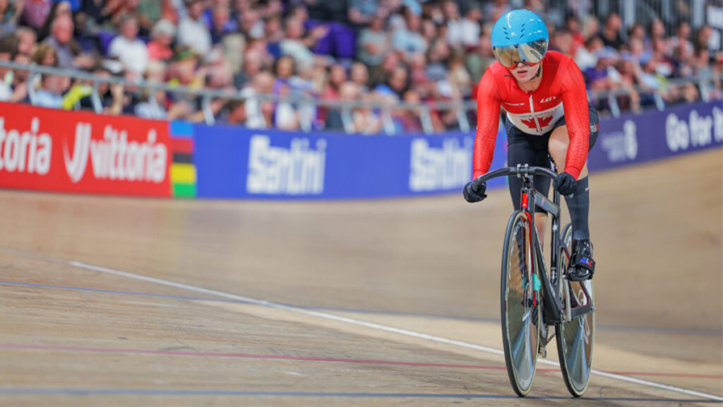 Mel Pemble competing on the velodrome