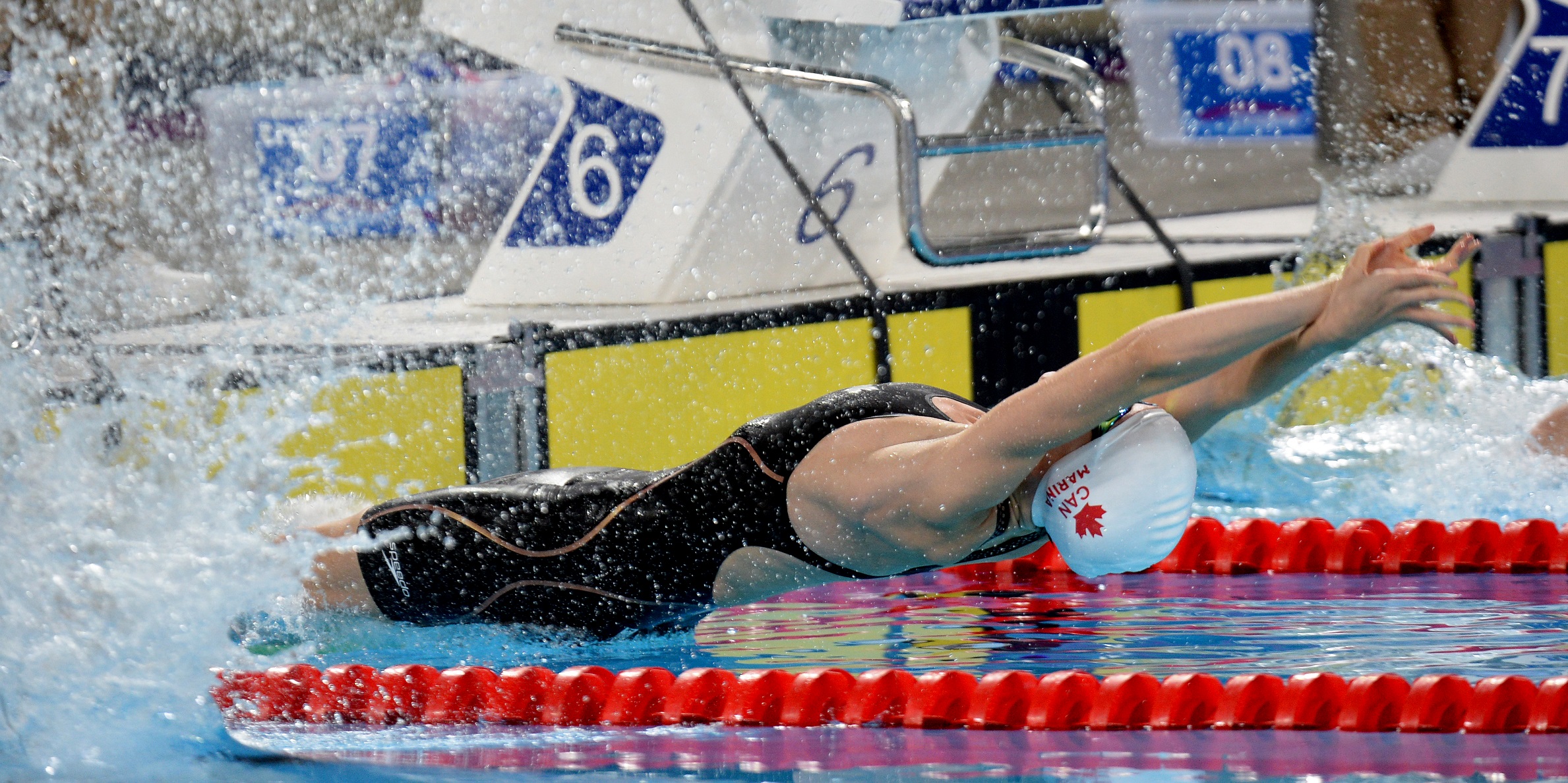 Angela Marina at the start of her backstroke race in Lima 2019.