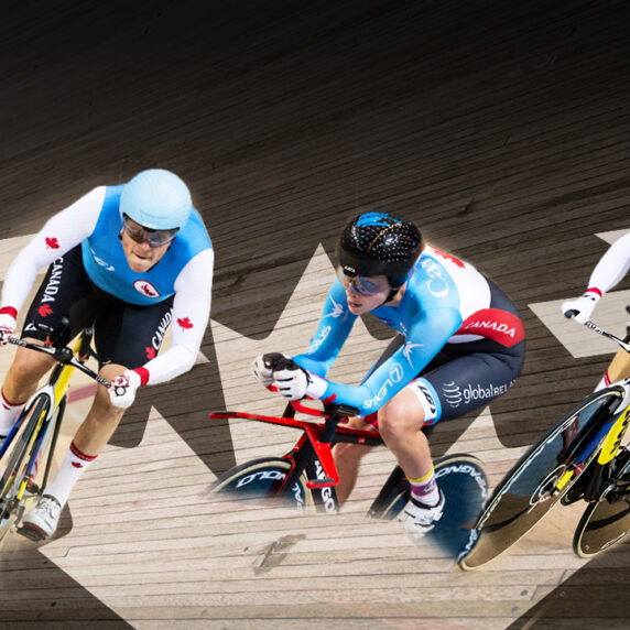 Graphic showing Para cyclists Marie-Claude Molnar, Ross Wilson, Keely Shaw, and Tristen Chernove