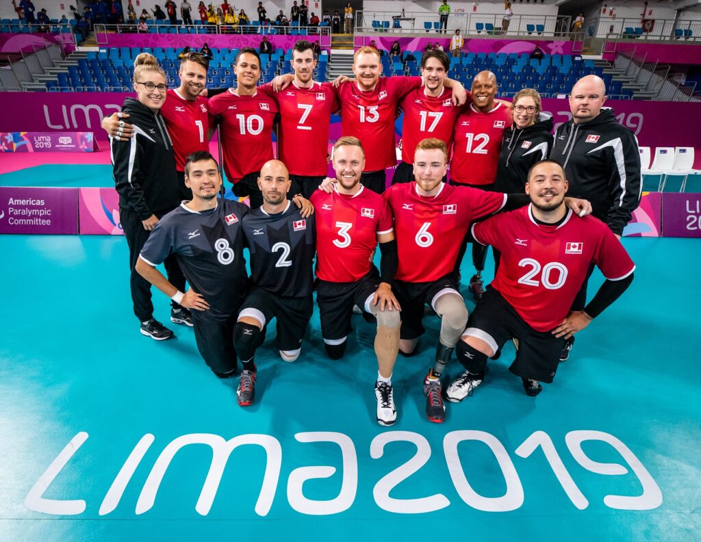 The Canadian men's sitting volleyball team after winning the bronze medal at Lima 2019.