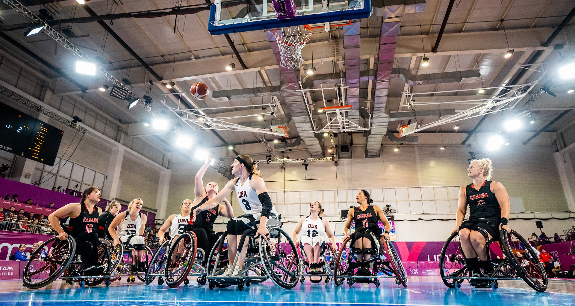 The Canadian women's wheelchair basketball team competes at the Lima 2019 Parapan Am Games.