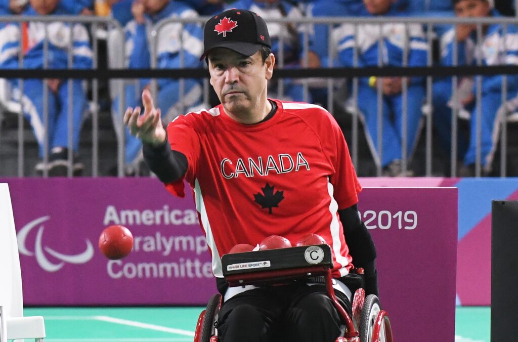 Marco Dispaltro in boccia action at Lima 2019