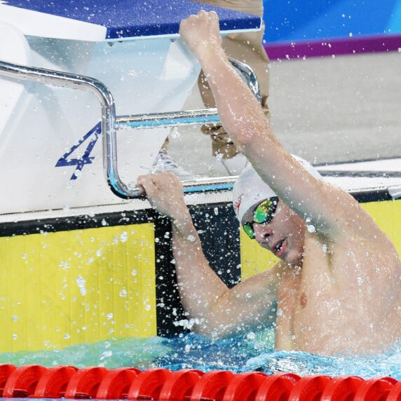 Nicholas Bennett ready for his race in the pool.