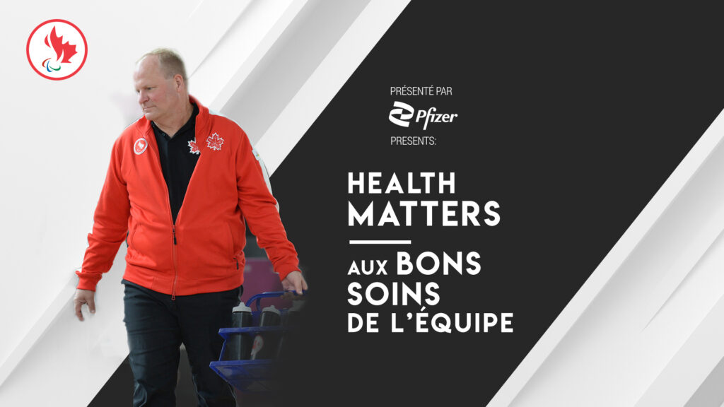 Pfizer Health Matters graphic with a photo of Dr. Andrew Marshall in official Team Canada gear from Lima 2019