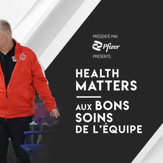 Pfizer Health Matters graphic with a photo of Dr. Andrew Marshall in official Team Canada gear from Lima 2019