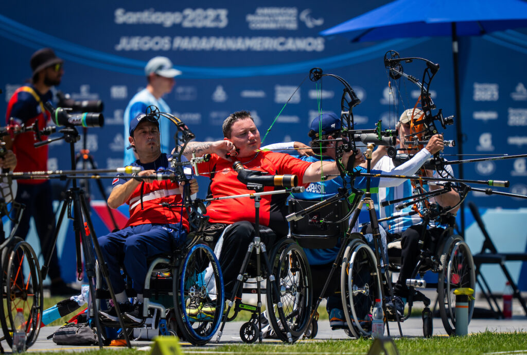Kyle Tremblay in para archery competition at Santiago 2023