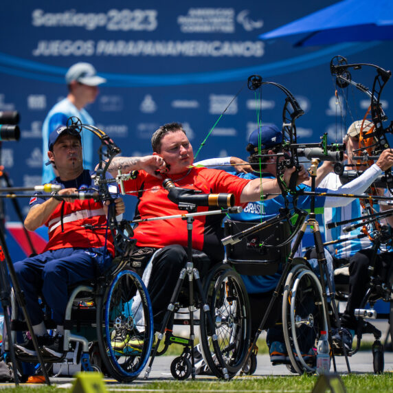 Kyle Tremblay in para archery competition at Santiago 2023