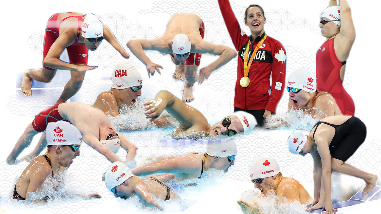A collage of Para swimmers who have been to the Tokyo 2020 Canadian Paralympic Team