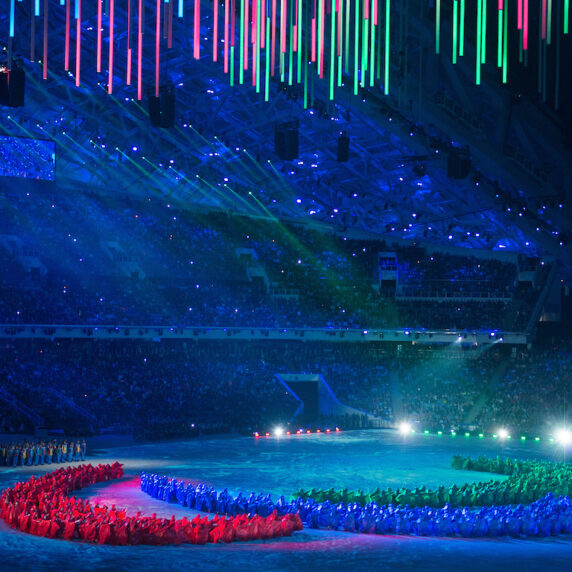 IPC logo made out of people at the Sochi closing cereomies