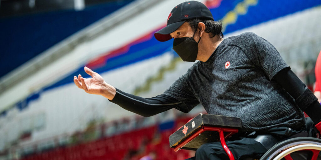 Veteran Marco Dispaltro competing in a match of Boccia. | Le vétéran Marco Dispaltro participe à un match de boccia.