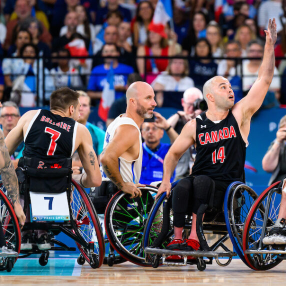 Canada's men's Wheelchair Basketball team in competition against France at the Paris 2024 Paralympic Games