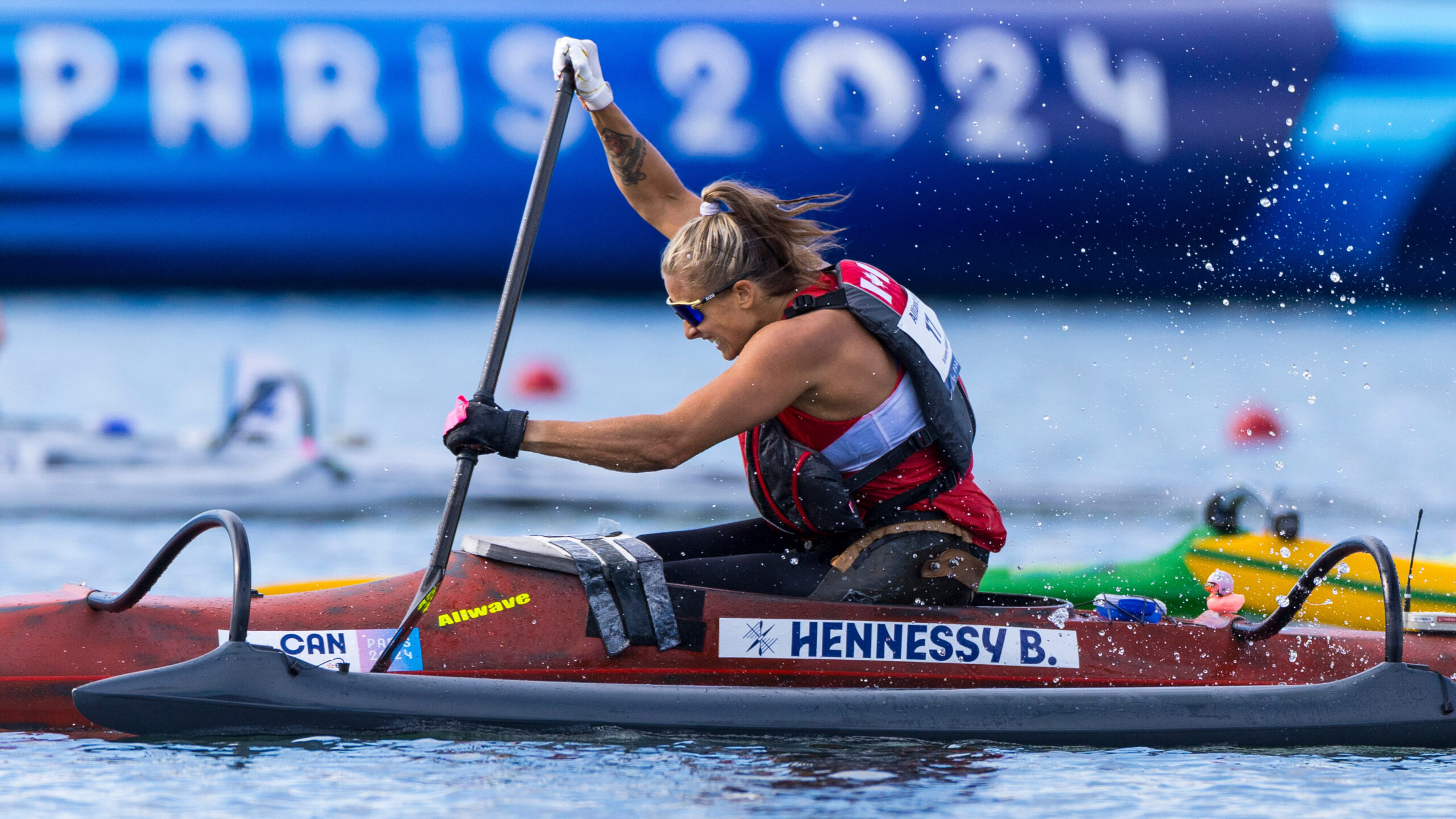 Brianna Hennessy mid pull during the Paris 2024 race