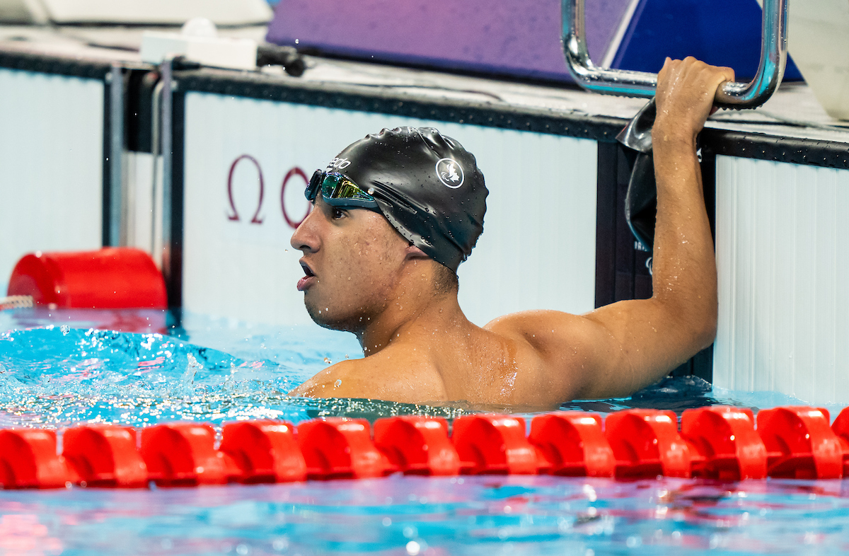 Sebastian Massabie in the pool after his race.