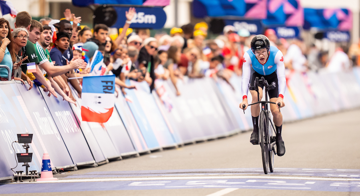 Alexandre Hayward competes in the men’s C3 individual time trial during the Paralympic Games in Paris, France on September 4, 2024