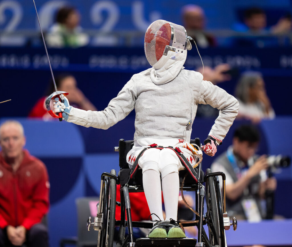 Trinity Lowthian competes in the women’s sabre B category during the Paralympic Games in Paris